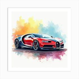 Bugatti Eb110 In A Colorful Watercolor Scene, No Signature Or Logo 1 Art Print