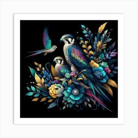Eagles And Flowers 2 Art Print