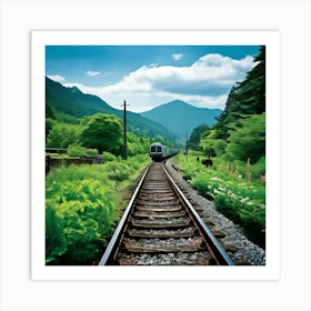 Rail Nature Train Transportation Japan Mountain Way Garden Summer Background Tour Tourism (6) Art Print