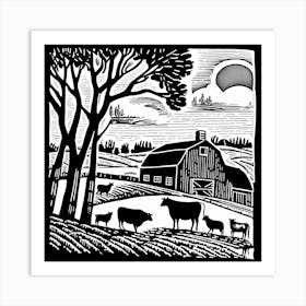 Farm Linocut Art Print