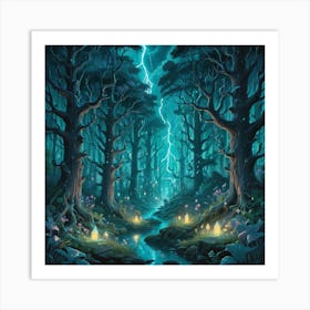 Lightning In The Forest Art Print