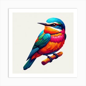 Bird Is The Word 4/4 (bright colourful bird on perch plain white background rainbow cut feathered friend tweet songbird cute wall decoration) Art Print