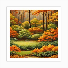 Forest In Autumn In Minimalist Style Square Composition 327 Art Print