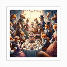 Foxes At Tea Art Print