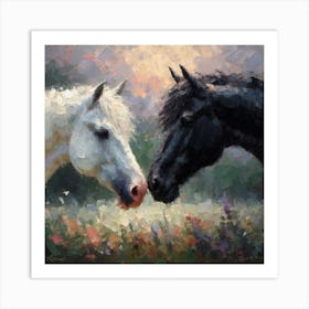 Two Horses Kissing Art Print