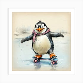 Penguin Skateboarding Art Print