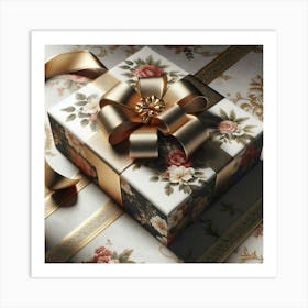 Gift Box With Gold Ribbon Art Print