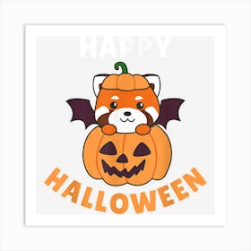 Red Panda Happy Halloween Pumpkin Bat Red Panda Art Print