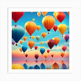 Colorful Hot Air Balloons, Hot air balloon festival, hot air balloons in the sky, Albuquerque International Balloon Fiesta, digital art, digital painting, beautiful landscape, landscape, reflection Art Print