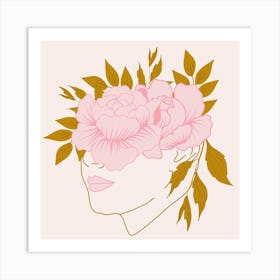 Celestial Woman And Flowers Square Art Print