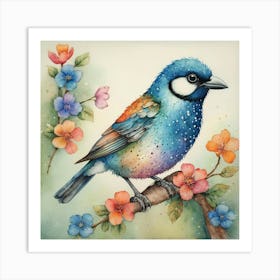 Vintage Bird On A Branch Art Print