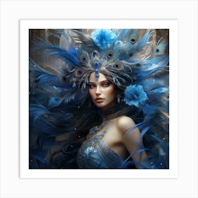 Blue Peacock Art Print