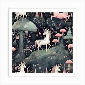 Unicorns In The Forest 6 Art Print