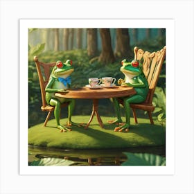 Two Frogs Having Tea Art Print