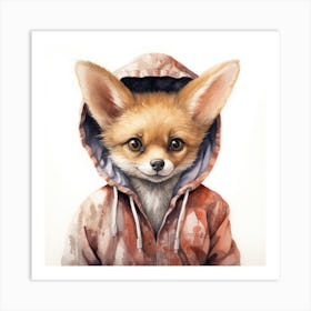 Watercolour Cartoon Fennec Fox In A Hoodie 1 Art Print