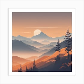 Misty mountains background in orange tone 15 Art Print