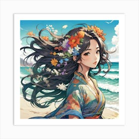 Flower Girl At The Beach 3 1 Art Print