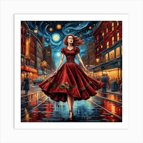 Girl In A Red Dress 1 Art Print