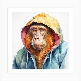 Watercolour Cartoon Proboscis Monkey In A Hoodie 3 Art Print