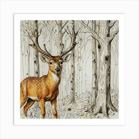 Deer In The Woods 93 Art Print