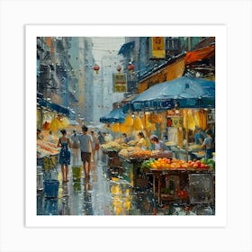 Hong Kong Market 2, In Warm Colors, Impressionism, Surrealism Art Print