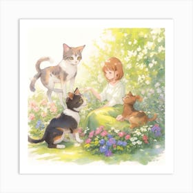 Beautiful Little Cat Playing With A Dog I 1 Art Print
