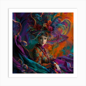 Woman In A Colorful Hat Art Print