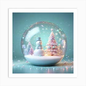 Snowman In A Christmas Globe Art Print