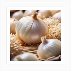 Garlic On A Wooden Table Art Print