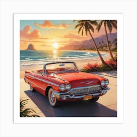 Vintage Car By The Beach Art Print