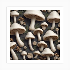 Mushrooms On A Black Background 10 Art Print