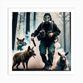 Firefighter With Dogs Art Print