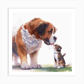 A Big Dog Playing With A Small Cat Painted 0 Optimized Art Print