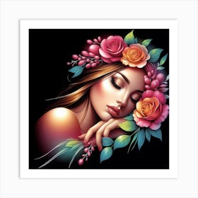 Beautiful Girl With Flowers 20 Art Print