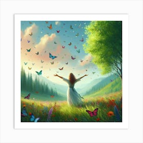 Butterfly Girl In The Meadow Art Print