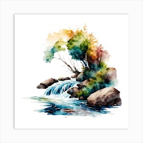 Watercolor Of A Waterfall 1 Art Print