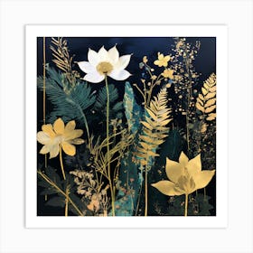 Gold And Black, Flowers On Black pink flowers 2 Art Print