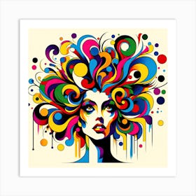 Colorful Girl With Colorful Hair Art Print