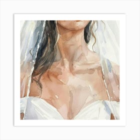 Watercolor Portrait Of A Bride Art Print