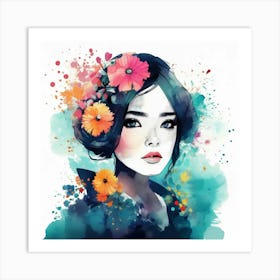 pop art watercolour flower girl 4 Art Print