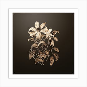 Gold Botanical Violet Clematis Flower on Chocolate Brown n.3500 Art Print