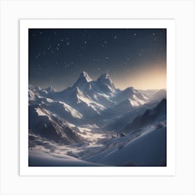 Snowy Mountains At Night 3 Art Print