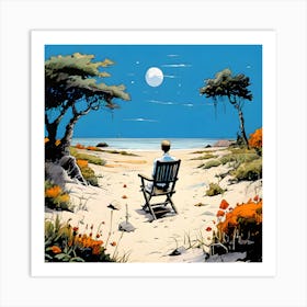 Man In A Chair On The Beach Art Print