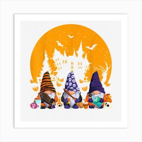 Funny Three Gnomes Happy Halloween Fall Candy Corn Pumpkin Art Print