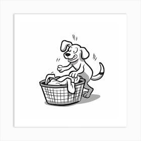 Dog In Laundry Basket Art Print