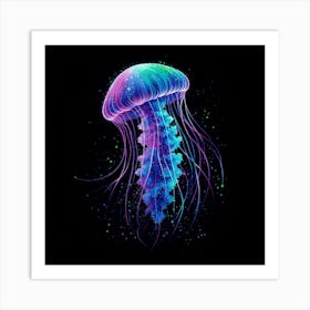 "Electric Jellyfish Dance in the Midnight Sea Art Print