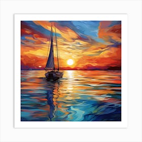 Sailboat At Sunset 16 Art Print