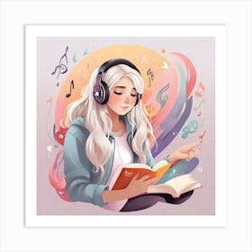 Girl Listening To Music Art Print