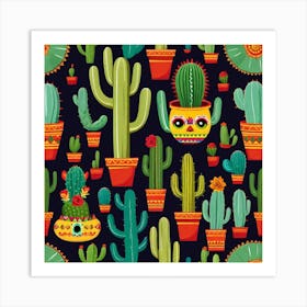 Mexican Cactus Pattern 20 Art Print