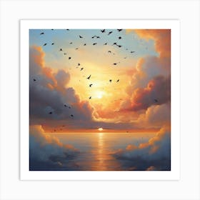 Sunset With Birds 1 Art Print